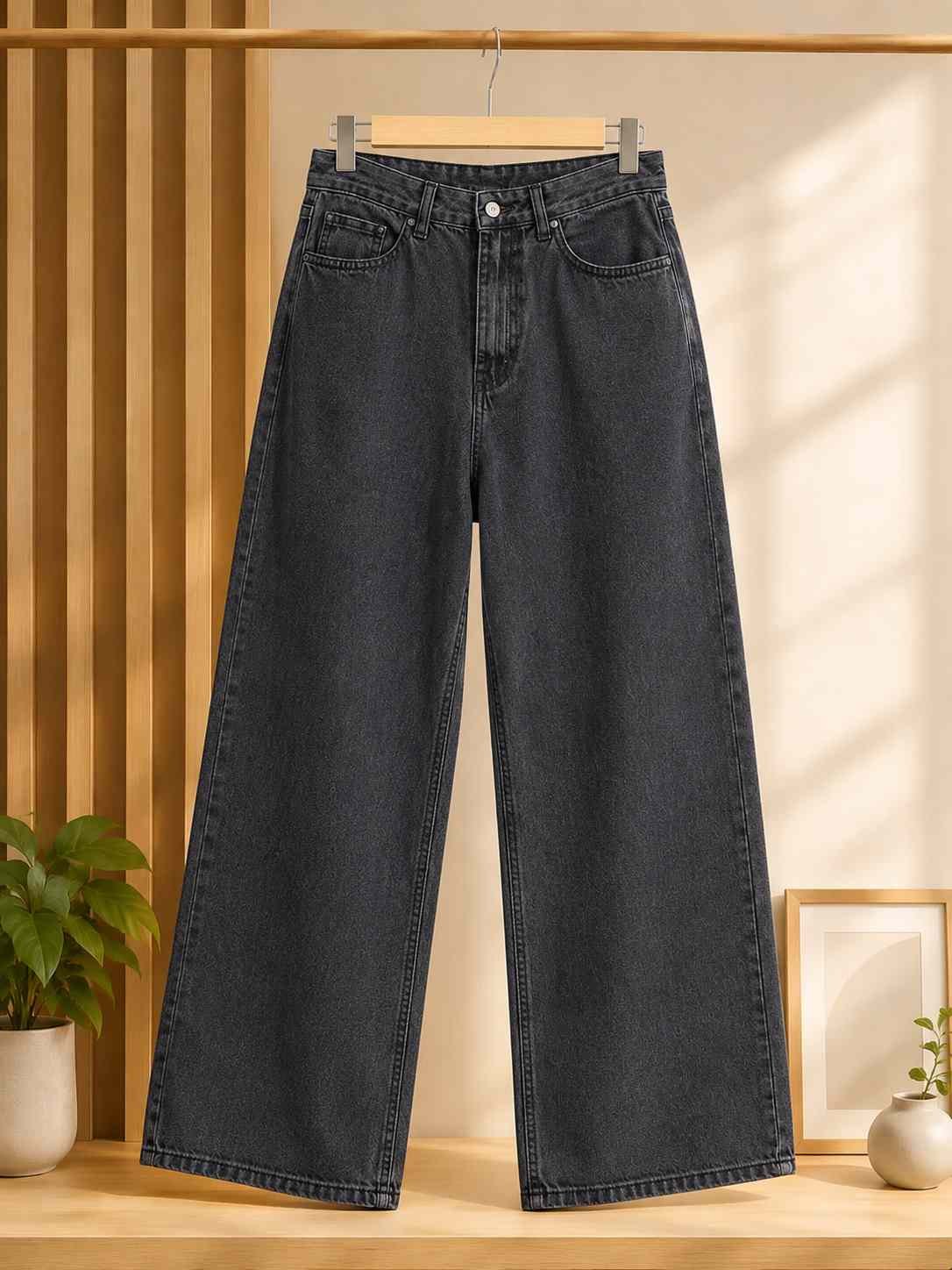 Men's Baggy Wide-Leg Denim Jeans — High Waist Black Straight Fit