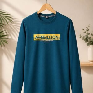 Men's Full Sleeve Printed T-Shirt — Teal Fine Jersey Round Neck