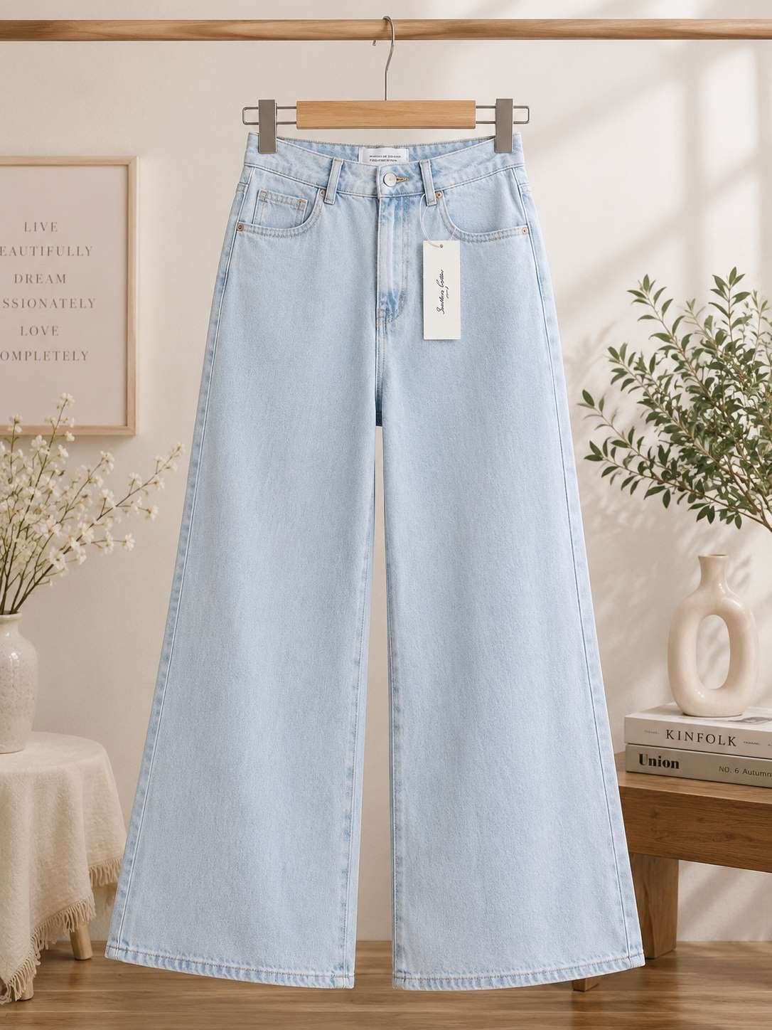 Women's High Waist Wide-Leg Baggy Jeans — Light Blue Denim - Image 2