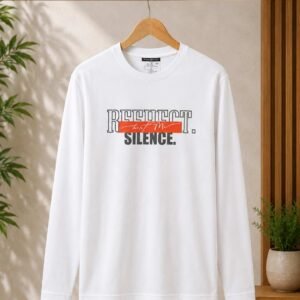 Men's Full Sleeve Graphic Shirt — White "Respect Silence" Print
