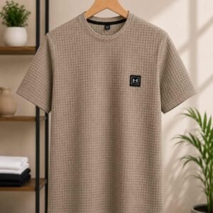 Men's Waffle Textured T-Shirt — Round Neck Short Sleeve Tee