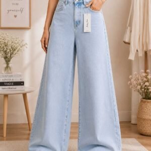 Women's High Waist Wide-Leg Baggy Jeans — Light Blue Denim